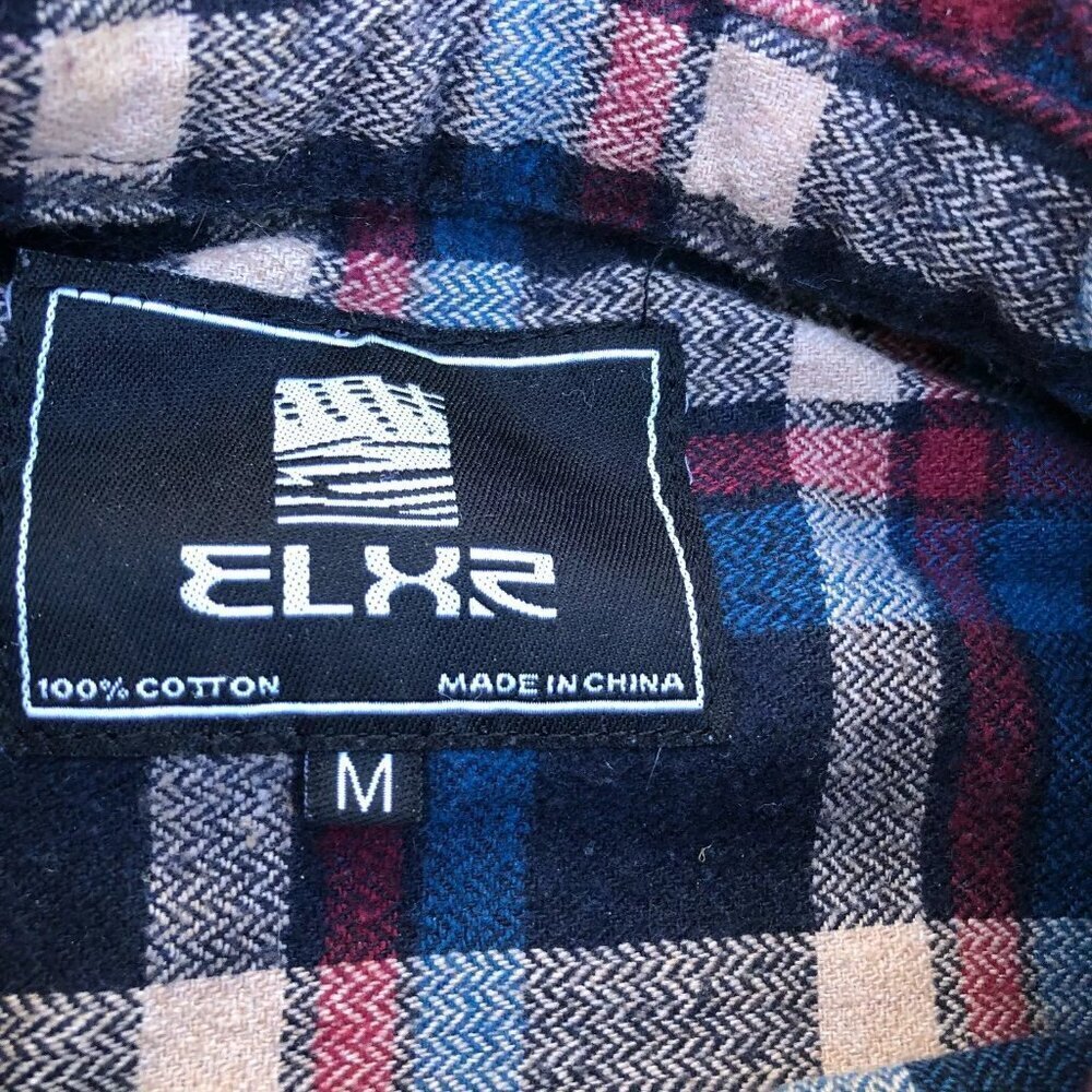 ELXR Flannel Shirt Men's MEDIUM Button Down Pocket Cotton Collar Plaid Top - Picture 8 of 10